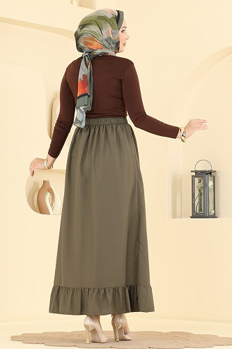 moda selvim Fırfır Detaylı Etek 148NZRK1200 Haki - Thumbnail