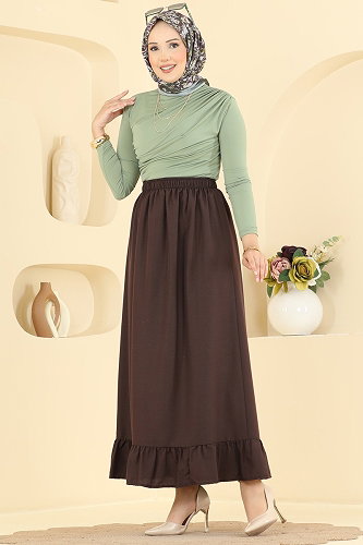 moda selvim Fırfır Detaylı Etek 148NZRK1200 Kahve - Thumbnail