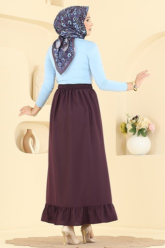 moda selvim Fırfır Detaylı Etek 148NZRK1200 Mürdüm - Thumbnail