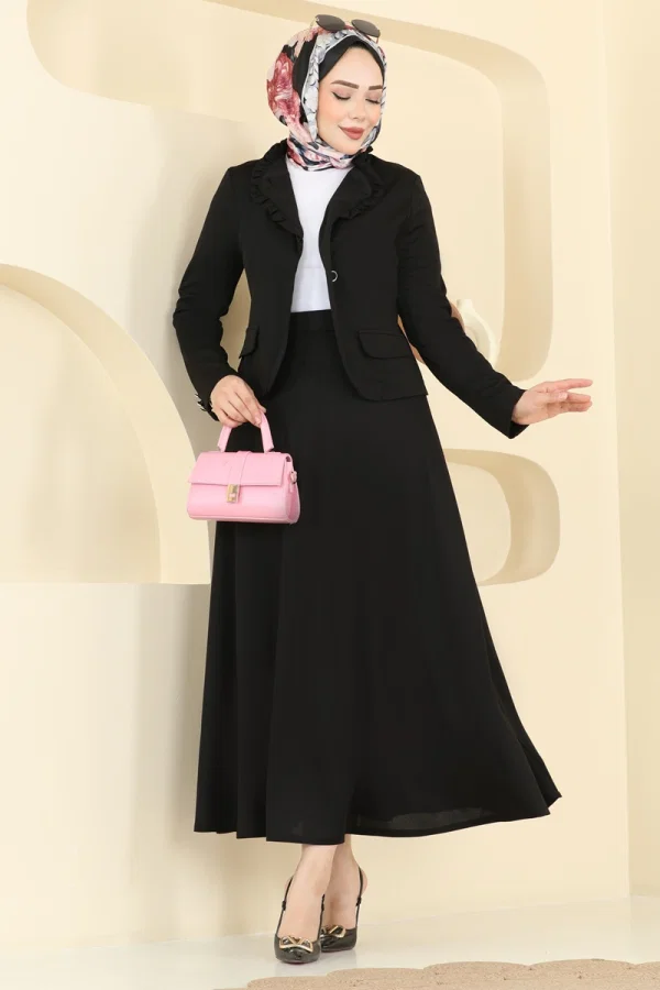 Modaselvim Kombin Fırfır Detaylı Etekli Takım 2857SL432 Siyah