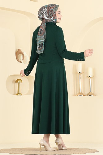 moda selvim Fırfır Detaylı Etekli Takım 2857SL432 Zümrüt - Thumbnail