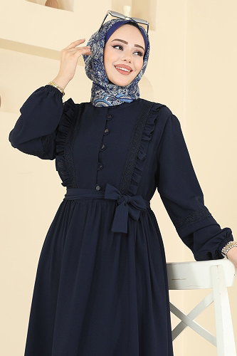 moda selvim Fırfır Detaylı İthal Krep Elbise 318ASN888 Laci - Thumbnail