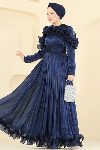 moda selvim Fırfır Detaylı Şık Abiye 5661DMNK1166 Laci - Thumbnail