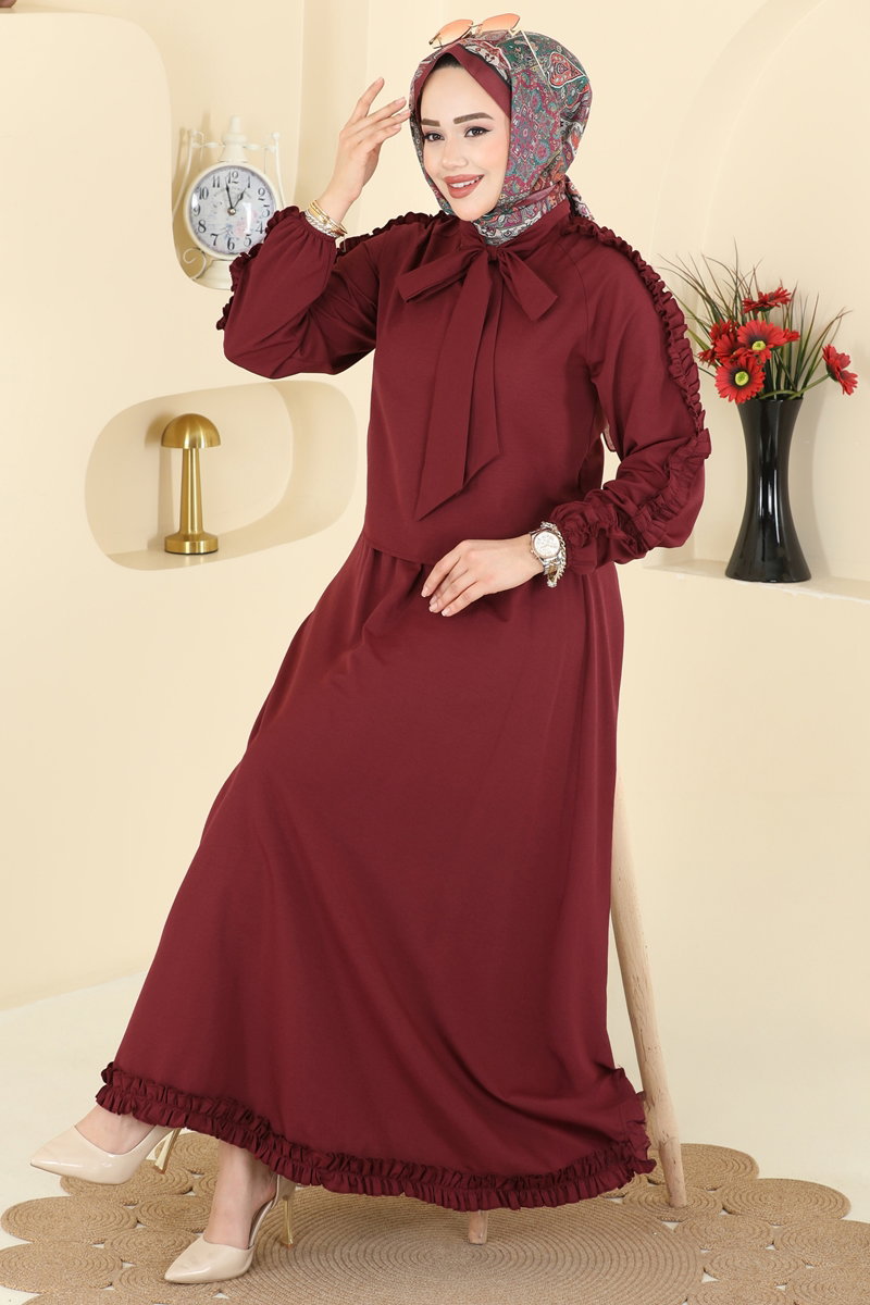 Fırfır Detaylı Terikoton Takım 0847LVA1173 Bordo