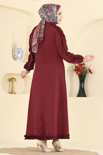 moda selvim Fırfır Detaylı Terikoton Takım 0847LVA1173 Bordo - Thumbnail