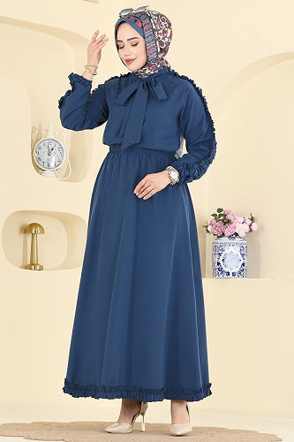 moda selvim Fırfır Detaylı Terikoton Takım 0847LVA1173 Koyu İndigo - Thumbnail