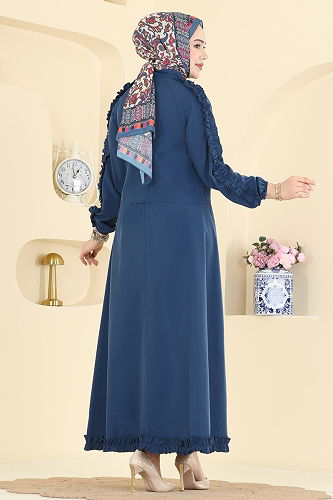 moda selvim Fırfır Detaylı Terikoton Takım 0847LVA1173 Koyu İndigo - Thumbnail