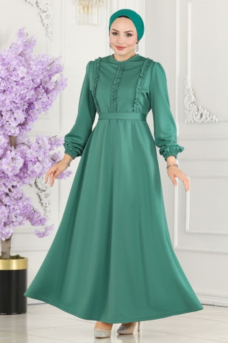 moda selvim Fırfır Detaylı Tesettür Elbise 2507SL432 Mint - Thumbnail