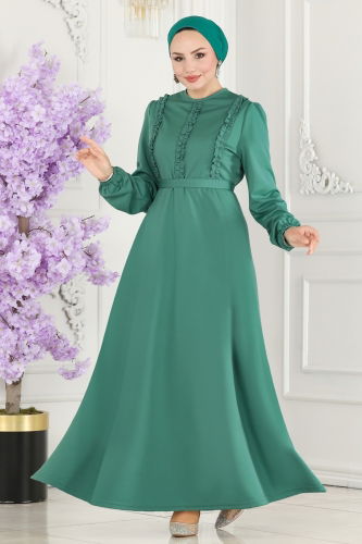 moda selvim Fırfır Detaylı Tesettür Elbise 2507SL432 Mint - Thumbnail