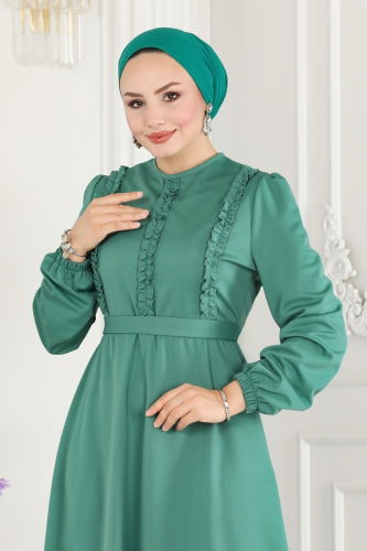 moda selvim Fırfır Detaylı Tesettür Elbise 2507SL432 Mint - Thumbnail