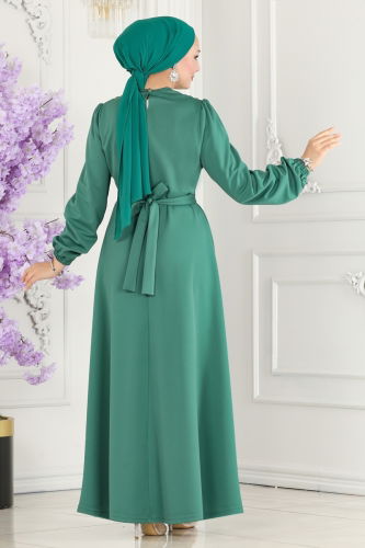 moda selvim Fırfır Detaylı Tesettür Elbise 2507SL432 Mint - Thumbnail