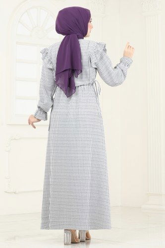 moda selvim Fırfır Detaylı Tesettür Elbise 8357HBS856 Siyah - Thumbnail