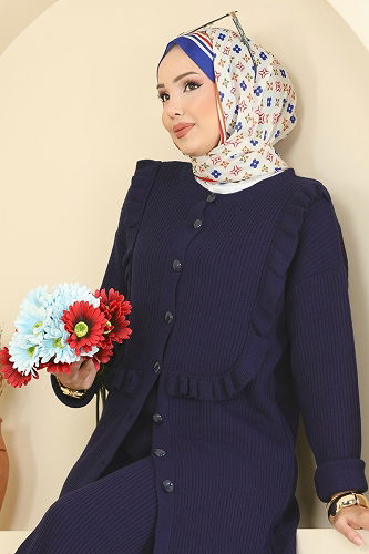 moda selvim Fırfır Detaylı Triko Takım 2719AYD574 Laci - Thumbnail