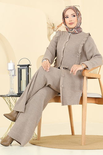 moda selvim Fırfır Detaylı Triko Takım 2719AYD574 Vizyon - Thumbnail