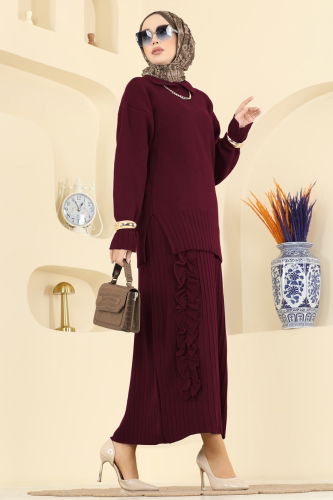 A.Y.D. - Fırfır Detaylı Triko Takım 2773AYD574 Bordo