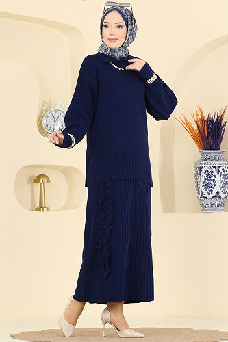 moda selvim Fırfır Detaylı Triko Takım 2773AYD574 Laci - Thumbnail