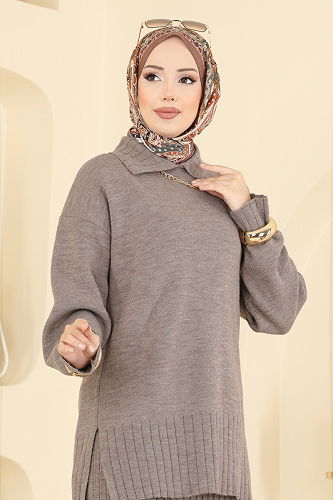 moda selvim Fırfır Detaylı Triko Takım 2773AYD574 Vizyon - Thumbnail