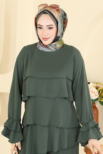 moda selvim Fırfır Katlı 2 li Takım 2666MSZ1172 Haki - Thumbnail