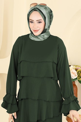 moda selvim Fırfır Katlı 2 li Takım 2666MSZ1172 Koyu Haki - Thumbnail