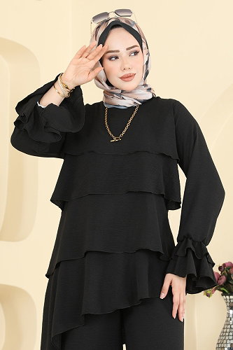 moda selvim Fırfır Katlı 2 li Takım 2666MSZ1172 Siyah - Thumbnail