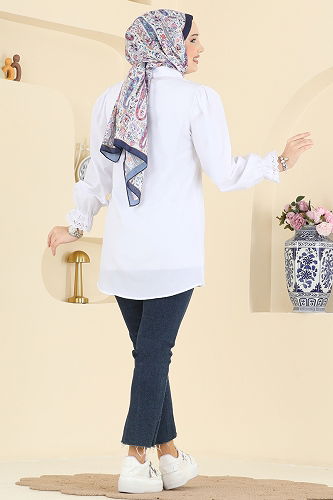 moda selvim Fisto Detaylı Poplin Gömlek 341ASN888 Ekru - Thumbnail