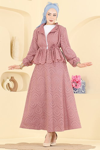 moda selvim Fisto Düğmeli 2 li Takım 3389HBS856 Gül Kurusu - Thumbnail