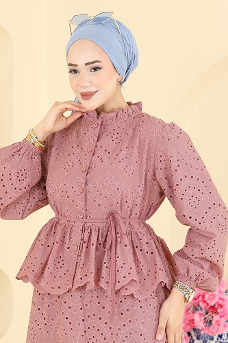 moda selvim Fisto Düğmeli 2 li Takım 3389HBS856 Gül Kurusu - Thumbnail