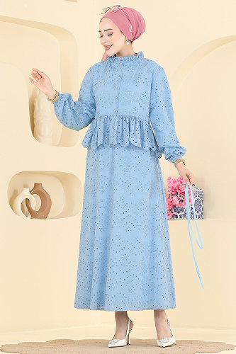moda selvim Fisto Düğmeli 2 li Takım 3389HBS856 Mavi - Thumbnail
