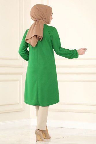 moda selvim Fitilli Kolyeli Tesettür Tunik 1016PM271 Benetton Yeşili - Thumbnail