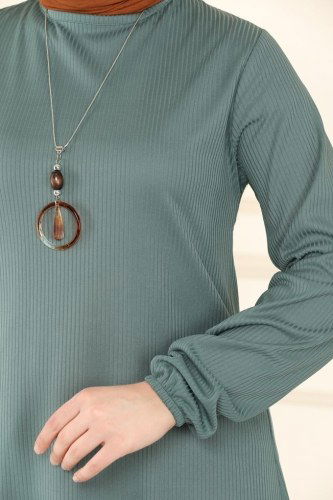 moda selvim Fitilli Kolyeli Tesettür Tunik 1016PM271 Mint - Thumbnail