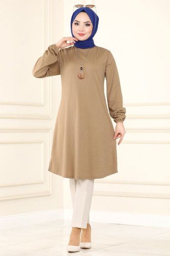 moda selvim Fitilli Kolyeli Tesettür Tunik 1016PM271 Vizyon - Thumbnail