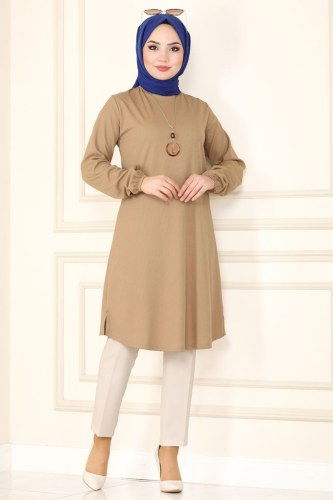 moda selvim Fitilli Kolyeli Tesettür Tunik 1016PM271 Vizyon - Thumbnail