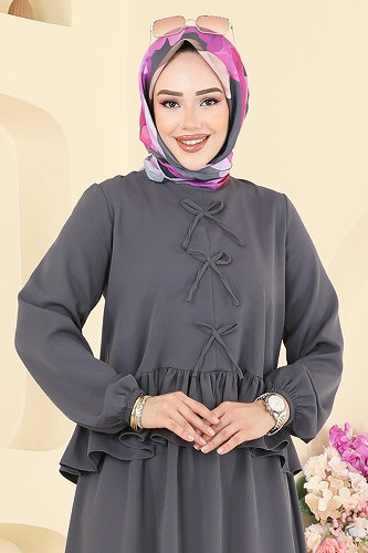 moda selvim Fiyonk Detaylı 2 li Takım 5096ERK1158 Antrasit - Thumbnail