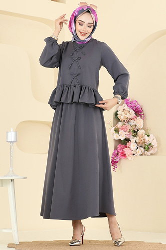 moda selvim Fiyonk Detaylı 2 li Takım 5096ERK1158 Antrasit - Thumbnail