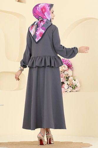 moda selvim Fiyonk Detaylı 2 li Takım 5096ERK1158 Antrasit - Thumbnail