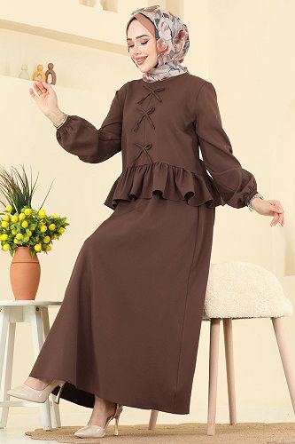 moda selvim Fiyonk Detaylı 2 li Takım 5096ERK1158 Kahve - Thumbnail