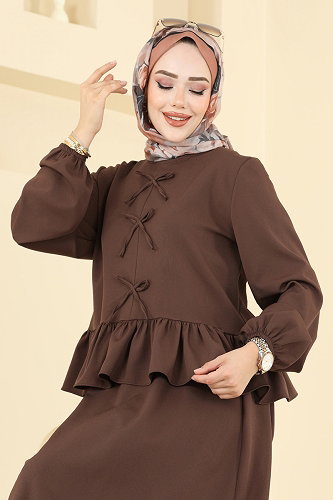 moda selvim Fiyonk Detaylı 2 li Takım 5096ERK1158 Kahve - Thumbnail