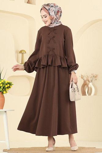 moda selvim Fiyonk Detaylı 2 li Takım 5096ERK1158 Kahve - Thumbnail
