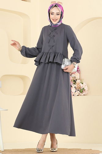 moda selvim Fiyonk Detaylı İkili Takım 5096ERK1158 Antrasit - Thumbnail