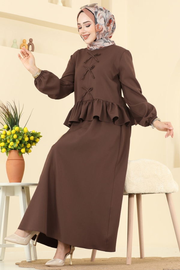 Modaselvim Kombin Fiyonk Detaylı İkili Takım 5096ERK1158 Kahve