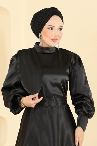 moda selvim Fiyonk Detaylı Şık Abiye 5845EDFK1198 Siyah - Thumbnail
