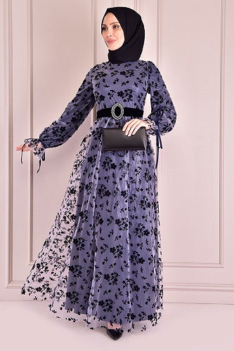 moda selvim الفستانASM2486-M أنثراسايت - Thumbnail