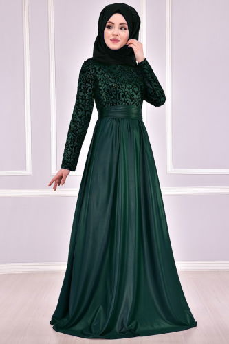 MRV A.S.M. - Flock Printed Evening Dress ASM11042-M Emerald