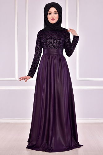 MRV A.S.M. - Flok Baskılı Abiye ASM11042-M Mürdüm