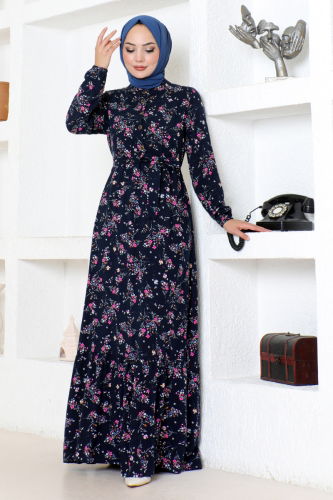MRV Z.N.N. - Floral Patterned Hijab Dress ZNN4069-M Laci