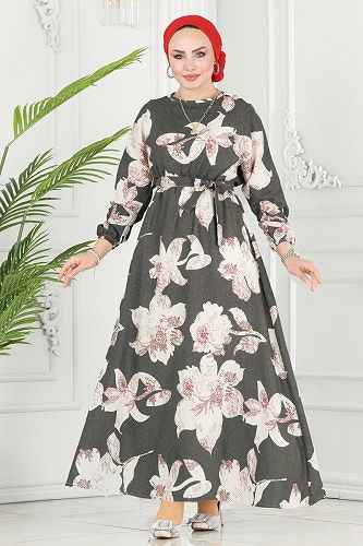 moda selvim Dress 8233BRZ597 Anthracite - Thumbnail