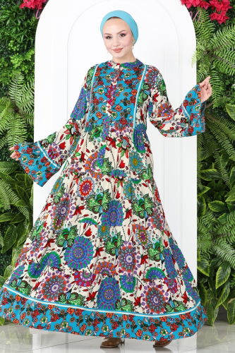 moda selvim Dress 7113BG354 Blue - Thumbnail