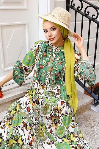 moda selvim الفستان أخضر باهت 7113BG354 - Thumbnail