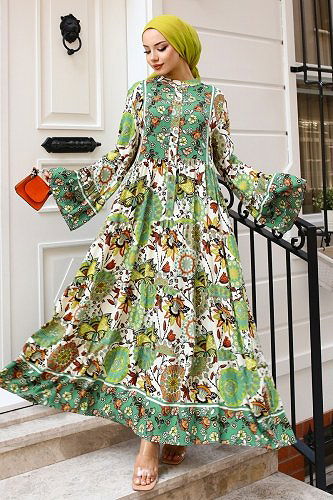 moda selvim الفستان أخضر باهت 7113BG354 - Thumbnail