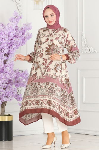 moda selvim Floral Patterned Viscose Tunic 1004ZNN863 Rose Dried - Thumbnail